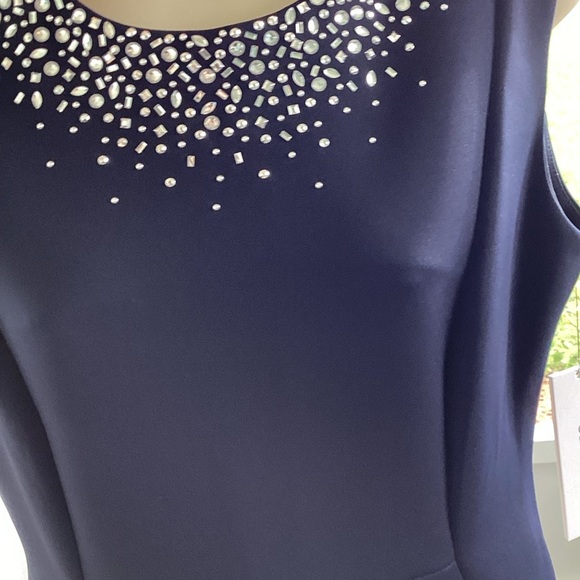 Calvin Klein Navy Blue and Crystal Embellished Short Sleeve Dress NWT SZ 12 - Picture 4 of 10